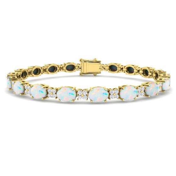 10.90ct SI2/G Oval cut Opal Gemstone Bracelet in 18k Yellow Gold