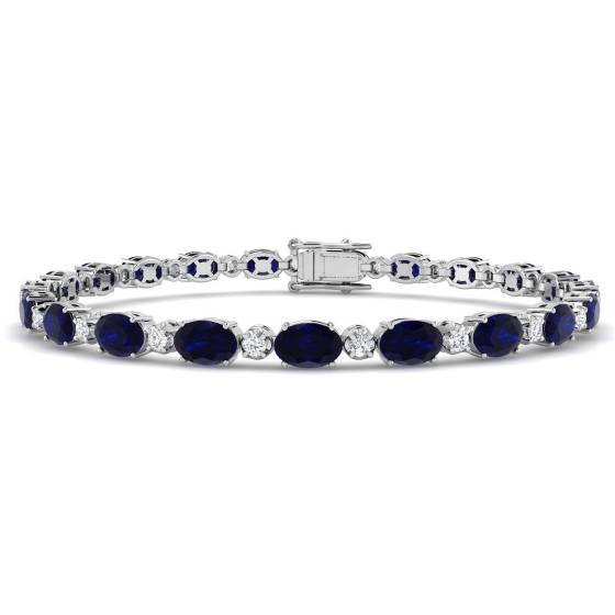 11.70ct SI2/G Oval cut Blue Sapphire Gemstone Bracelet in 18k White Gold