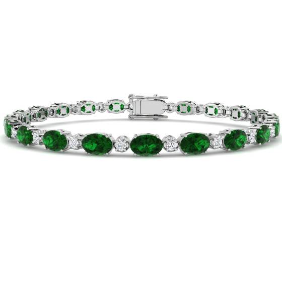 7.70ct SI2/G Oval cut Emerald Gemstone Bracelet in 18k White Gold