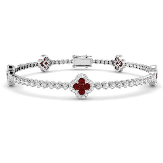 3.09ct SI2/G Round cut Ruby Gemstone Bezel Set Bracelet in 18k White Gold