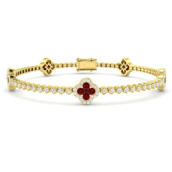 3.09ct SI2/G Round cut Ruby Gemstone Bezel Set Bracelet in 18k Yellow Gold