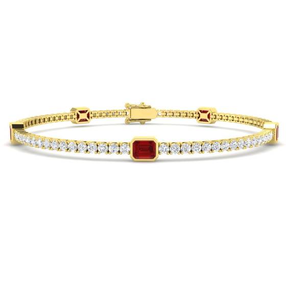 5.51ct SI2/G Emerald cut Ruby Gemstone Bezel Set Bracelet in 18k Yellow Gold