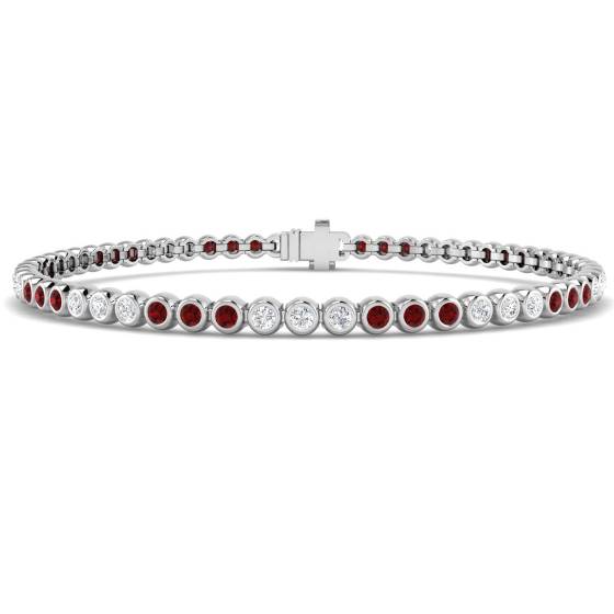 1.46ct SI2/G Round cut Ruby Gemstone Bezel Set Bracelet in 18k White Gold