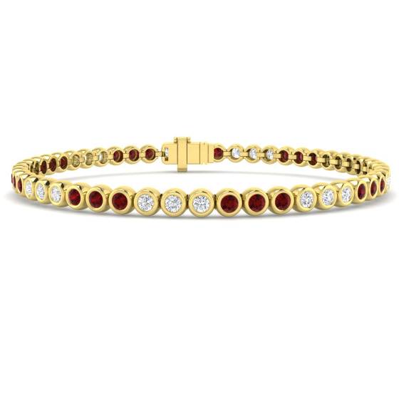 2.85ct SI2/G Round cut Ruby Gemstone Bezel Set Bracelet in 18k Yellow Gold