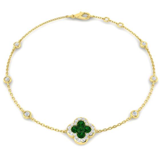 0.65ct SI2/G Round cut Emerald Gemstone Bracelet in 18k Yellow Gold