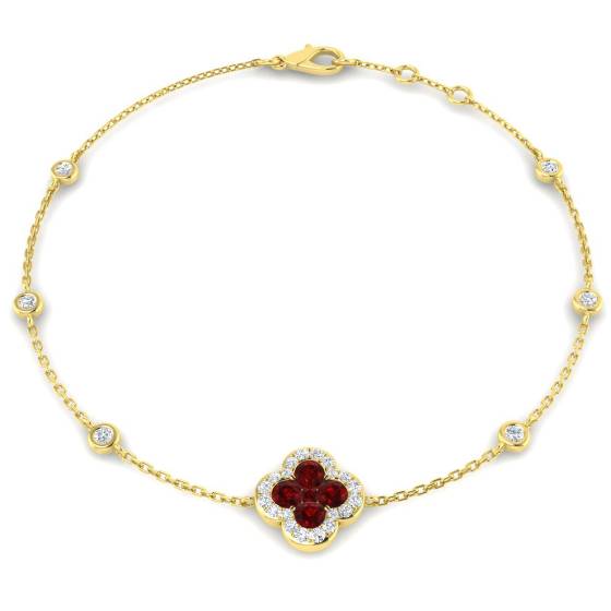 0.75ct SI2/G Round cut Ruby Gemstone Bezel Set Bracelet in 18k Yellow Gold