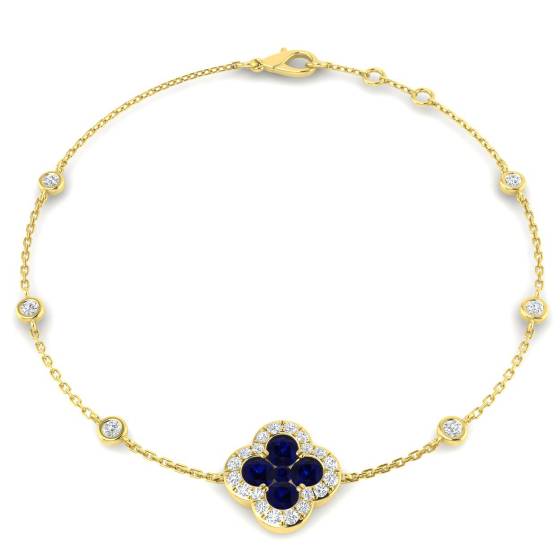 1.02ct SI2/G Round cut Blue Sapphire Gemstone Bracelet in 18k Yellow Gold