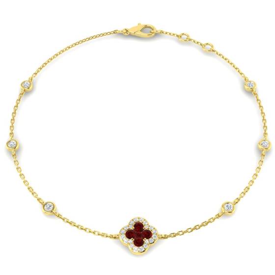 0.39ct SI2/G Round cut Ruby Gemstone Bezel Set Bracelet in 18k Yellow Gold