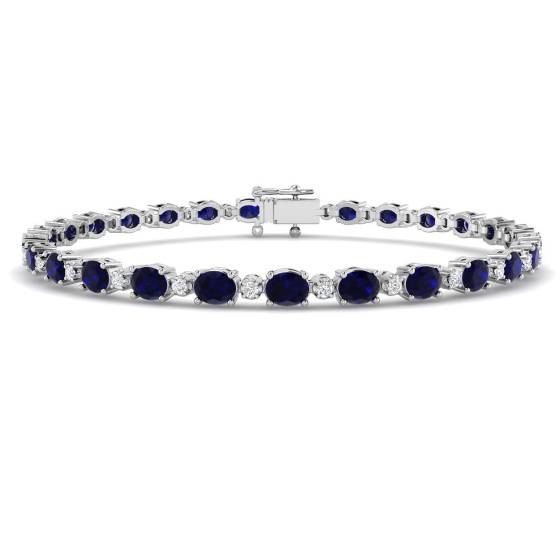 9.68ct SI2/G Oval cut Blue Sapphire Gemstone Bracelet in 18k White Gold