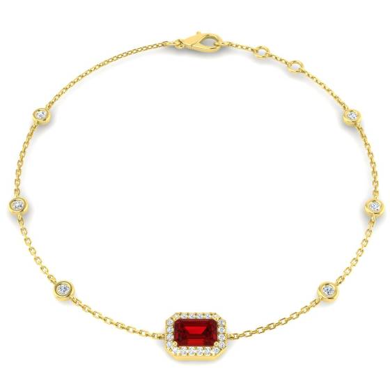 0.71ct SI2/G Emerald cut Ruby Gemstone Bracelet in 18k Yellow Gold