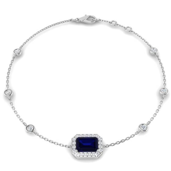 1.45ct SI2/G Emerald cut Blue Sapphire Gemstone Bracelet in 18k White Gold