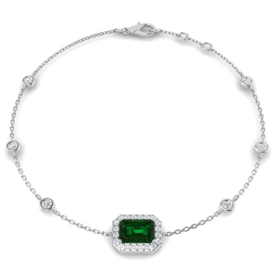 1.36ct SI2/G Emerald cut Emerald Gemstone Bracelet in 18k White Gold