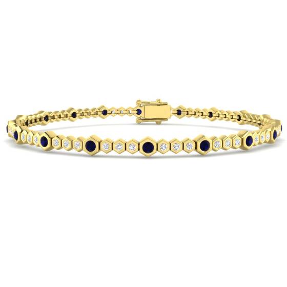1.73ct SI2/G Round cut Blue Sapphire Gemstone Bracelet in 18k Yellow Gold