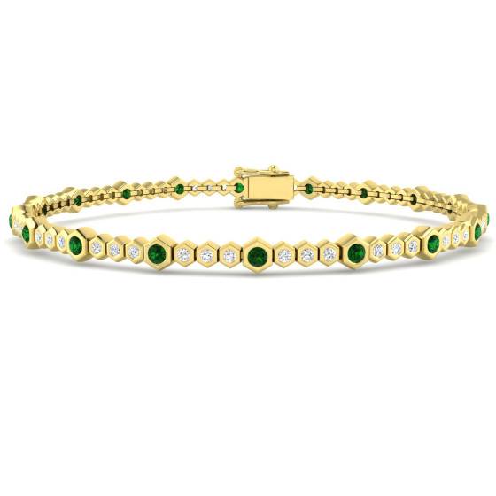 1.55ct SI2/G Round cut Emerald Gemstone Bracelet in 18k Yellow Gold