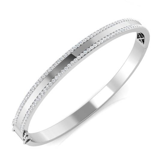 1.05ct SI2/G Round cut Natural Diamonds Fancy Designs Bangle in 9k White Gold