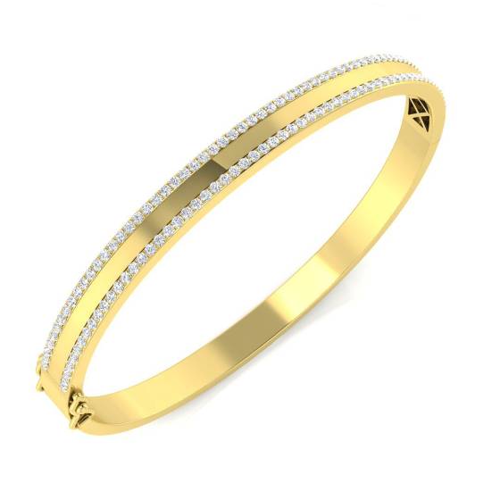 1.05ct SI2/G Round cut Natural Diamonds Fancy Designs Bangle in 9k Yellow Gold