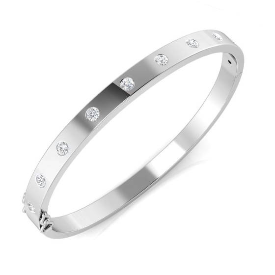 1.02ct SI2/G Round cut Natural Diamonds Fancy Bangle in 9k White Gold