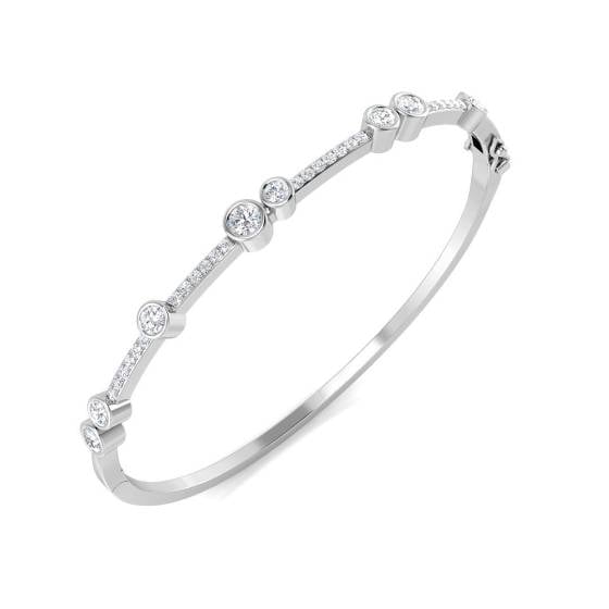 1.43ct SI2/G Round cut Natural Diamond Fancy Bangle in 9k White Gold