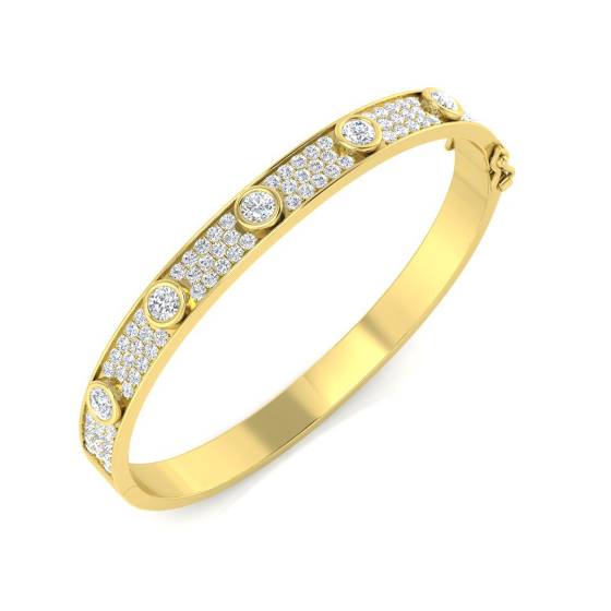 3.11ct SI2/G Round cut Natural Diamonds and Pave Bangle in 18k Yellow Gold