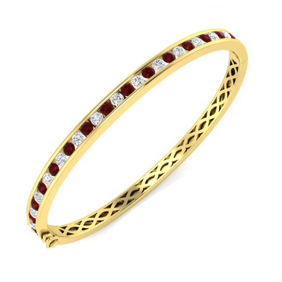 2.45ct I1/E Round cut Natural Diamonds and Ruby Fancy Bangle in 18k Yellow Gold