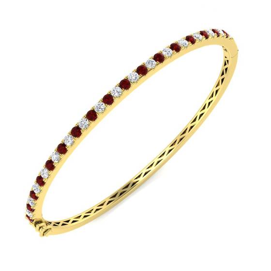 1.70ct SI2/G Round cut Diamonds Ruby Gemstone Bangle in 18k Yellow Gold