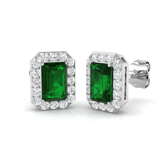 1.45ct SI2/G Emerald cut Green Emerald Gemstone Earrings in 18k White Gold