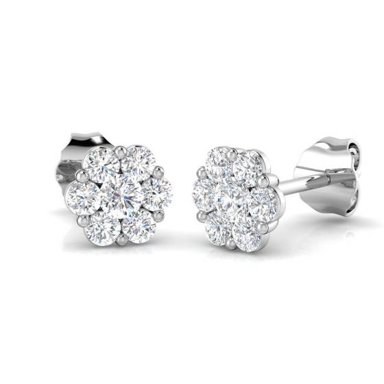 0.48ct SI2/G Round cut Natural Diamond Cluster Earrings in 18k White Gold