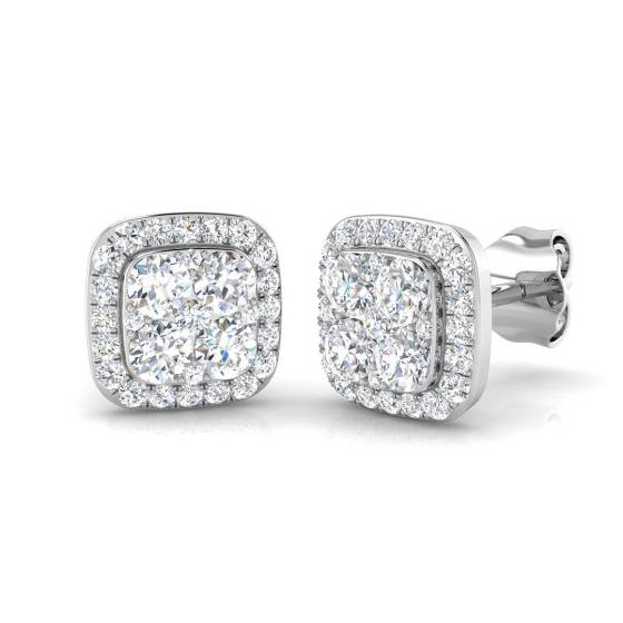 0.66ct SI2/G Round cut Natural Diamond Cluster Earrings in 9k White Gold