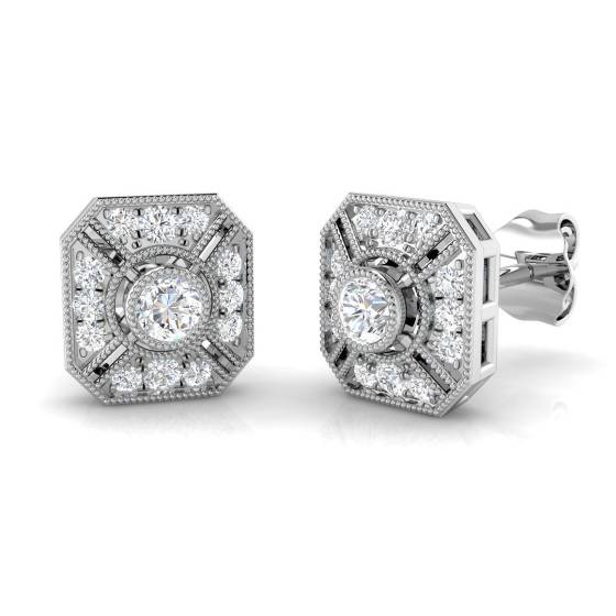 0.30ct SI2/G Round cut Natural Diamond Cluster Earrings in 18k White Gold