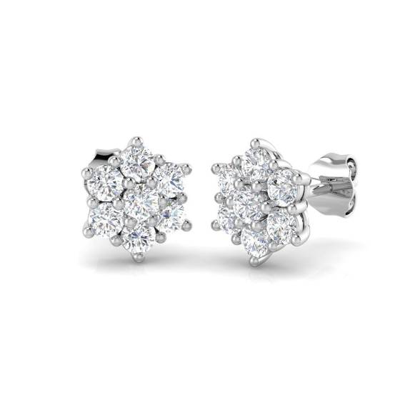 0.50ct I1/G Round cut Natural Diamond Cluster Earrings in 9k White Gold