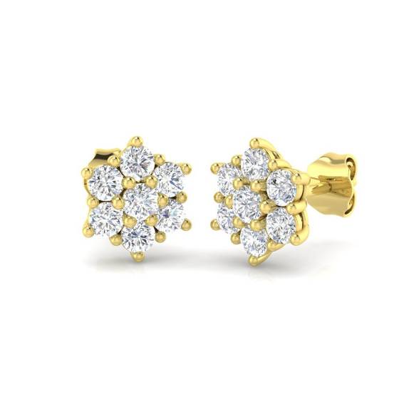 0.50ct I1/G Round cut Natural Diamond Cluster Earrings in 9k Yellow Gold