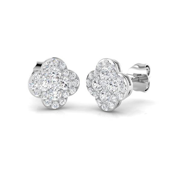 0.59ct SI2/G Round cut Natural Diamond Cluster Earrings in 18k White Gold