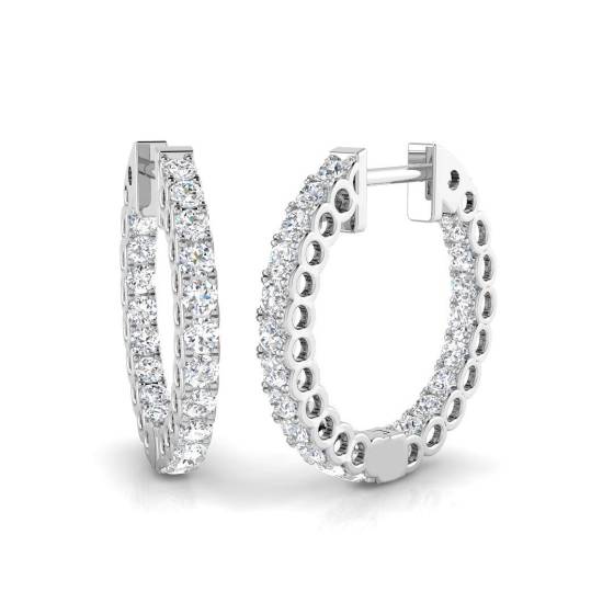 1.04ct I1/G Round cut Natural Diamond Hoop Earrings in 9k White Gold