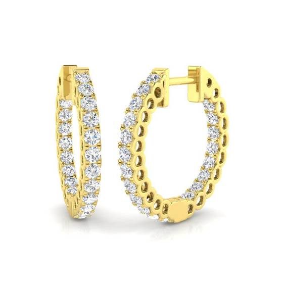 1.04ct SI2/G Round cut Natural Diamond Hoop Earrings in 18k Yellow Gold