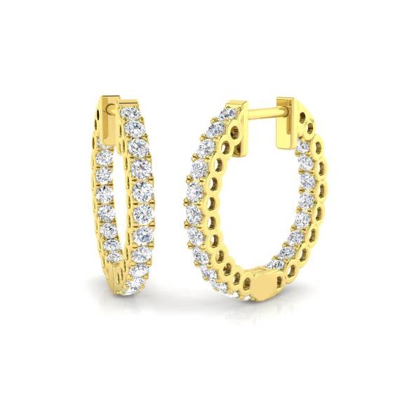 0.77ct SI2/G Round cut Natural Diamond Hoop Earrings in 18k Yellow Gold