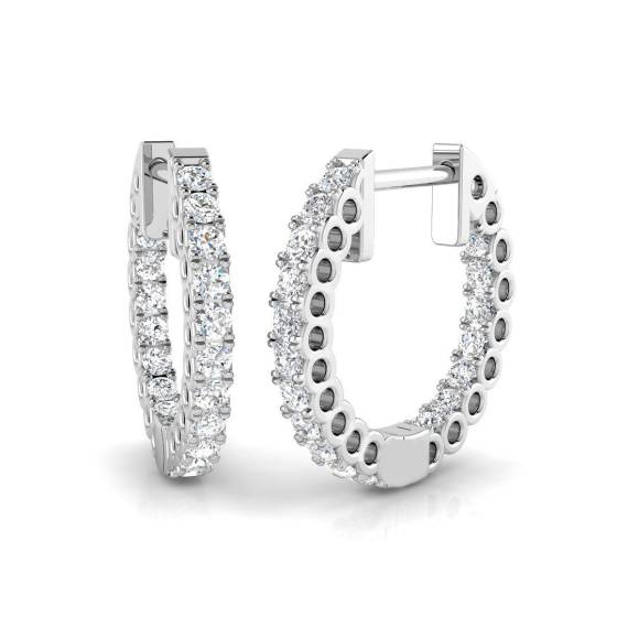 0.49ct I1/G Round cut Natural Diamond Hoop Earrings in 9k White Gold