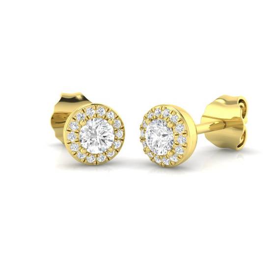 0.27ct SI2/G Round cut Natural Diamond Halo Earrings in 18k Yellow Gold