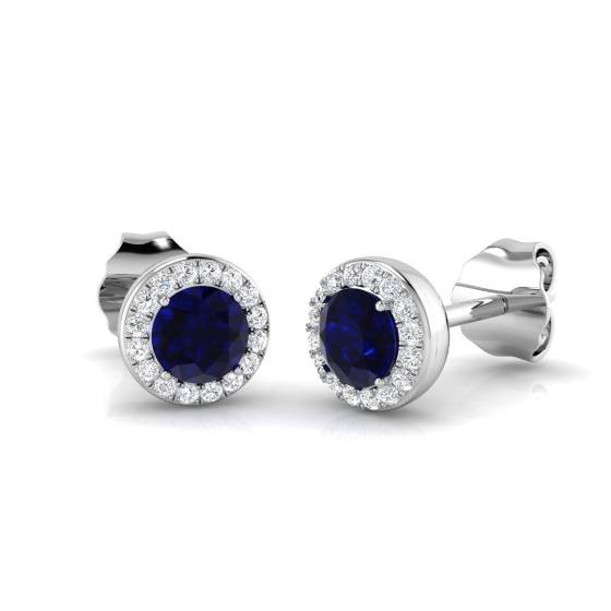 0.61ct SI2/G Round cut Blue Sapphire Gemstone Earrings in 18k Yellow Gold