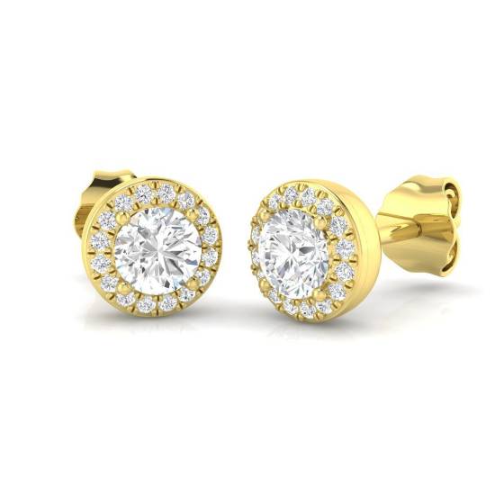 0.65ct SI2/G Round cut Natural Diamond Halo Earrings in 18k Yellow Gold