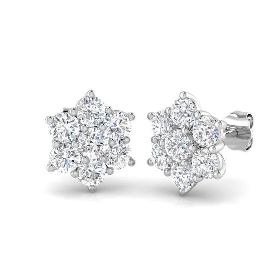2.04ct SI2/G Round cut Natural Diamond Cluster Earrings in 18k White Gold