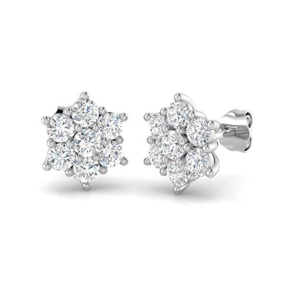 1.55ct SI2/G Round cut Natural Diamond Cluster Earrings in 18k White Gold
