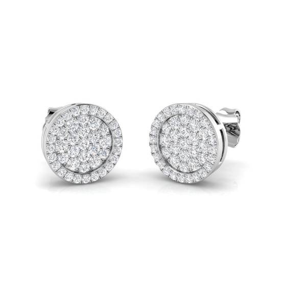 0.59ct SI2/G Round cut Natural Diamond Cluster Earrings in 18k White Gold