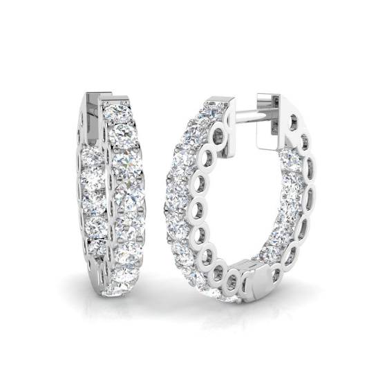 1.49ct I1/G Round cut Natural Diamond Hoop Earrings in 9k White Gold