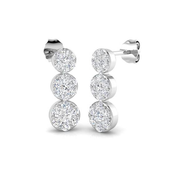 0.99ct SI2/G Round cut Natural Diamond Drop Earrings in 18k White Gold