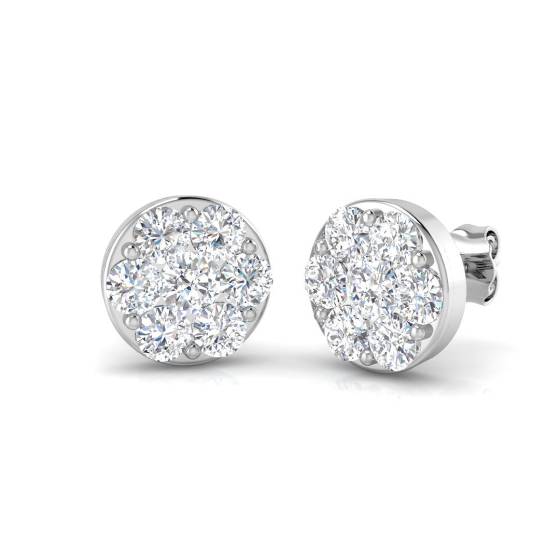 1.98ct SI2/G Round cut Natural Diamond Cluster Earrings in 18k White Gold