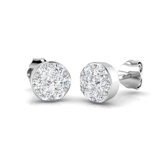 0.50ct SI2/G Round cut Natural Diamond Cluster Earrings in 18k White Gold