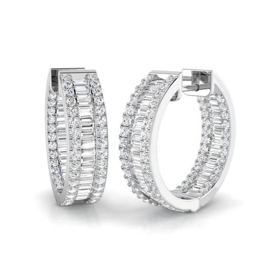 1.70ct SI2/G Baguette cut Natural Diamond Hoop Earrings in 18k White Gold