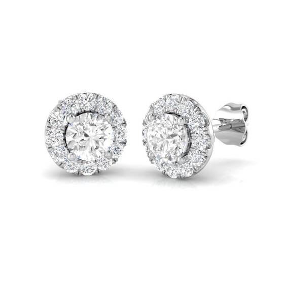 1.47ct SI2/G Round cut Natural Diamond Halo Earrings in 18k White Gold