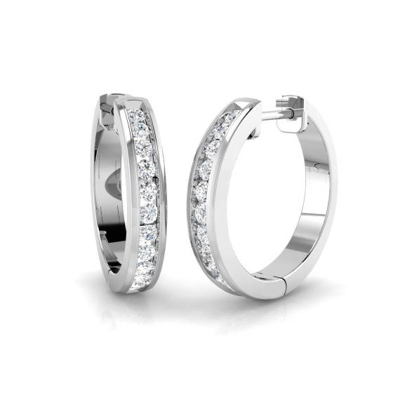 0.47ct SI2/G Round cut Natural Diamond Hoop Earrings in 18k White Gold