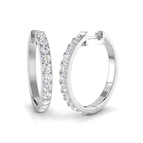 0.97ct SI2/G Round cut Natural Diamond Hoop Earrings in 18k White Gold